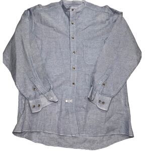 Wrangler Western Shirt Men’s Size L Blue Band Collar Long Sleeve Button Cotton